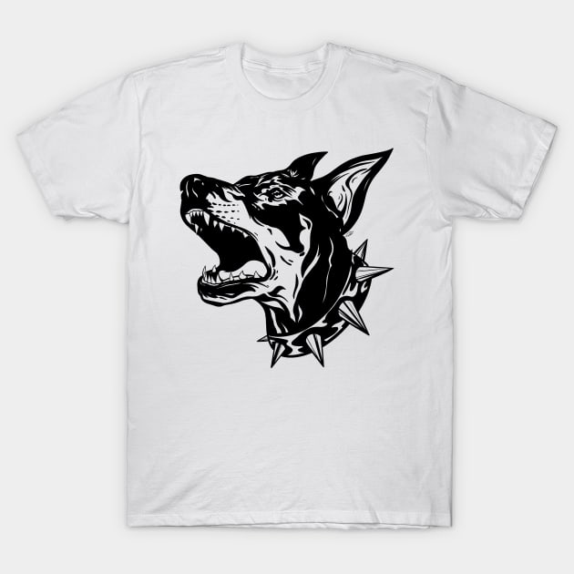 Angry Doberman Dog Blackwork T-Shirt by Hacked By NA